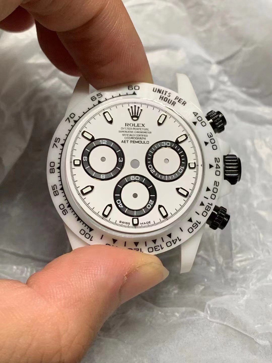 DAYTONA CUSTOM AET 40MM CUSTOM WHITE CERAMIC BLACK WHITE DIAL