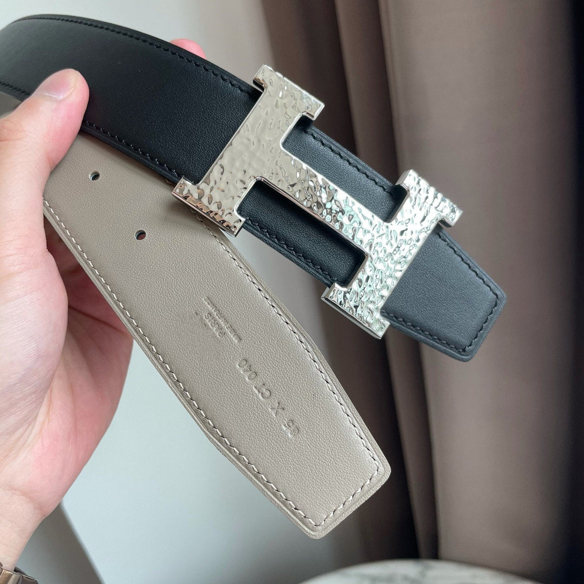 H MARTELEE BELT 38MM BLACK GREY LEATHER