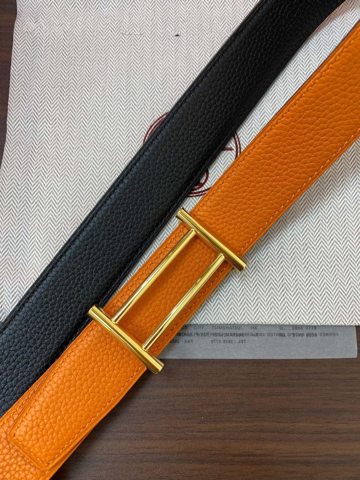 H RIDER RIVERSIBLE BELT 32MM GOLD BUCKLE BLACK GOLD LEATHER