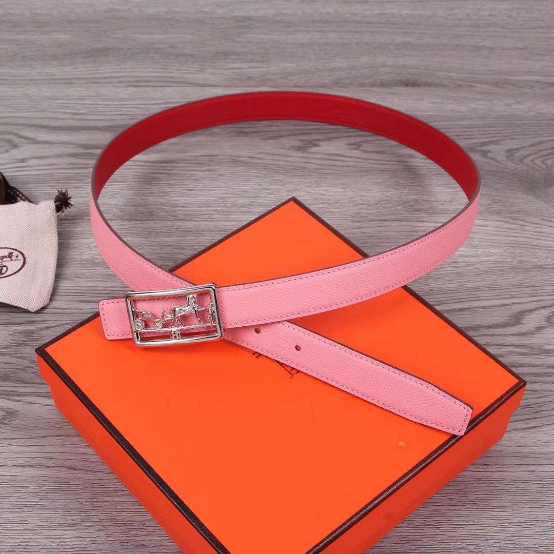 H BELT WOMEN SILVER BUCKLE 24MM ROSE RED LEATHER
