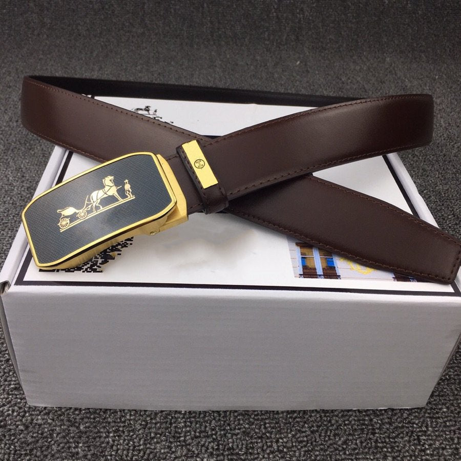 H BELT GOLD BUCKLE 3.5 MM SMOOTH BROWN LEATHER