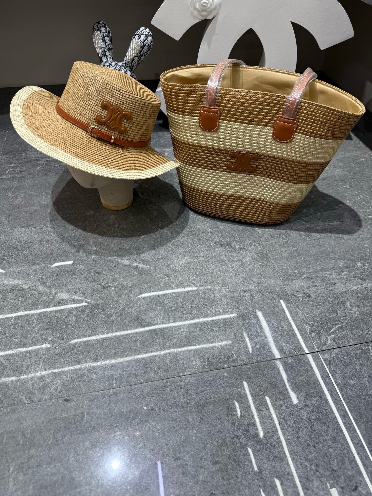 Celine Tote Bag & Hat Set Plant Grass 209745