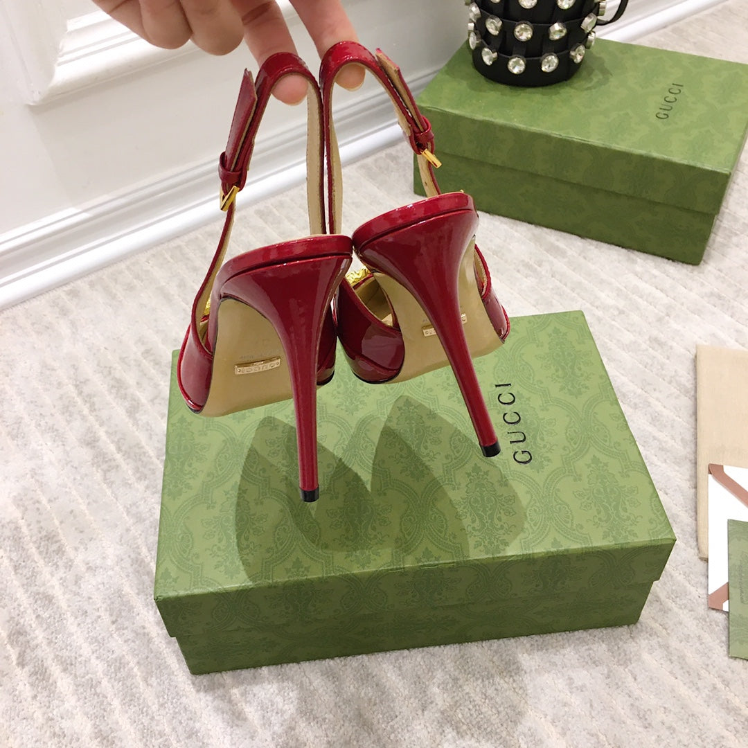 GG HIGH HEEL SLINGBACK RUBY CALFSKIN WITH CHAIN