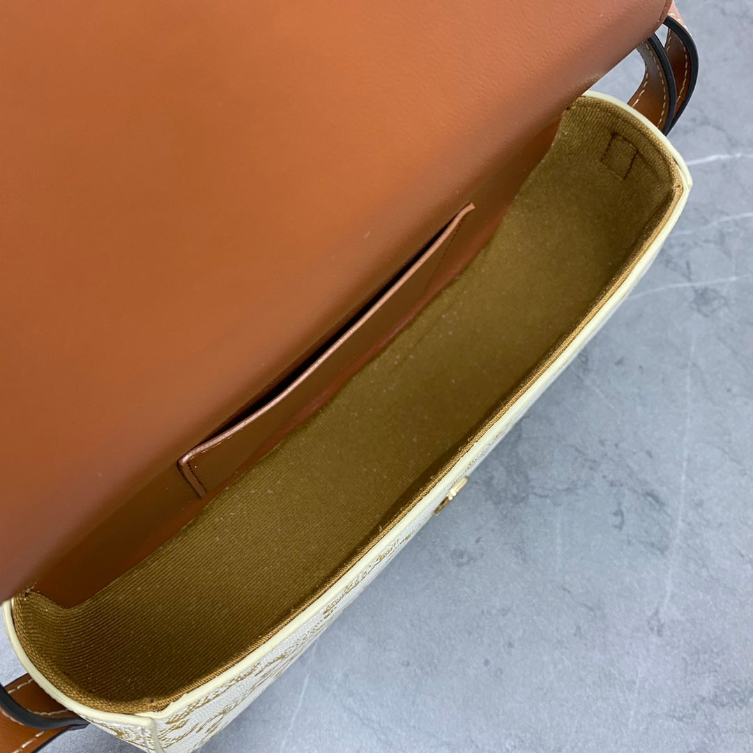 Celine Tabou Clutch on Strap Triomphe Beige Brown Canvas & Calfskin