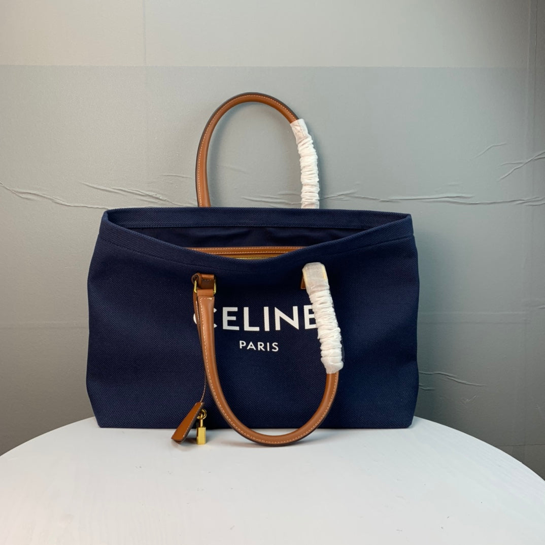 Celine Cabas Tote Navy Blue Canvas