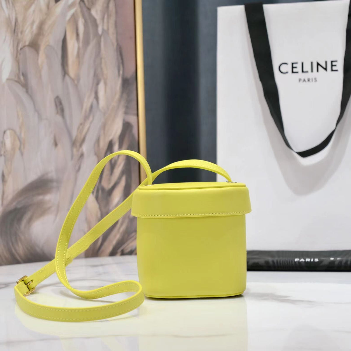 SQUARE BOX CROSSBODY BAG 11 LEMON YELLOW CALFSKIN