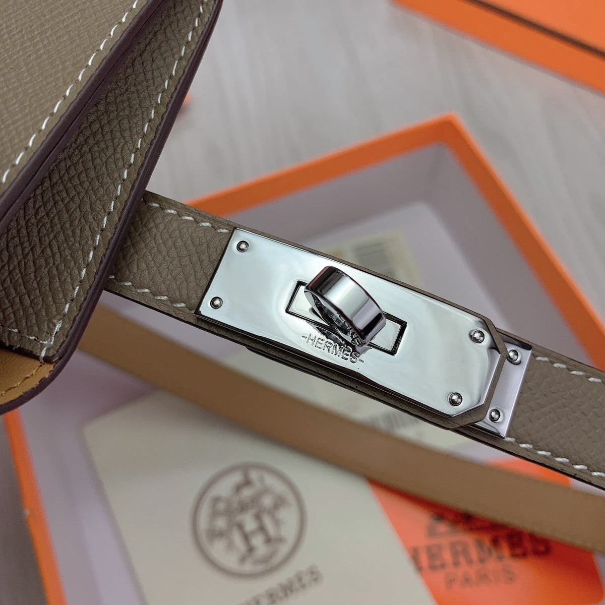 hm kelly belt 18mm with pocket gris alphat calfskin silver buckle