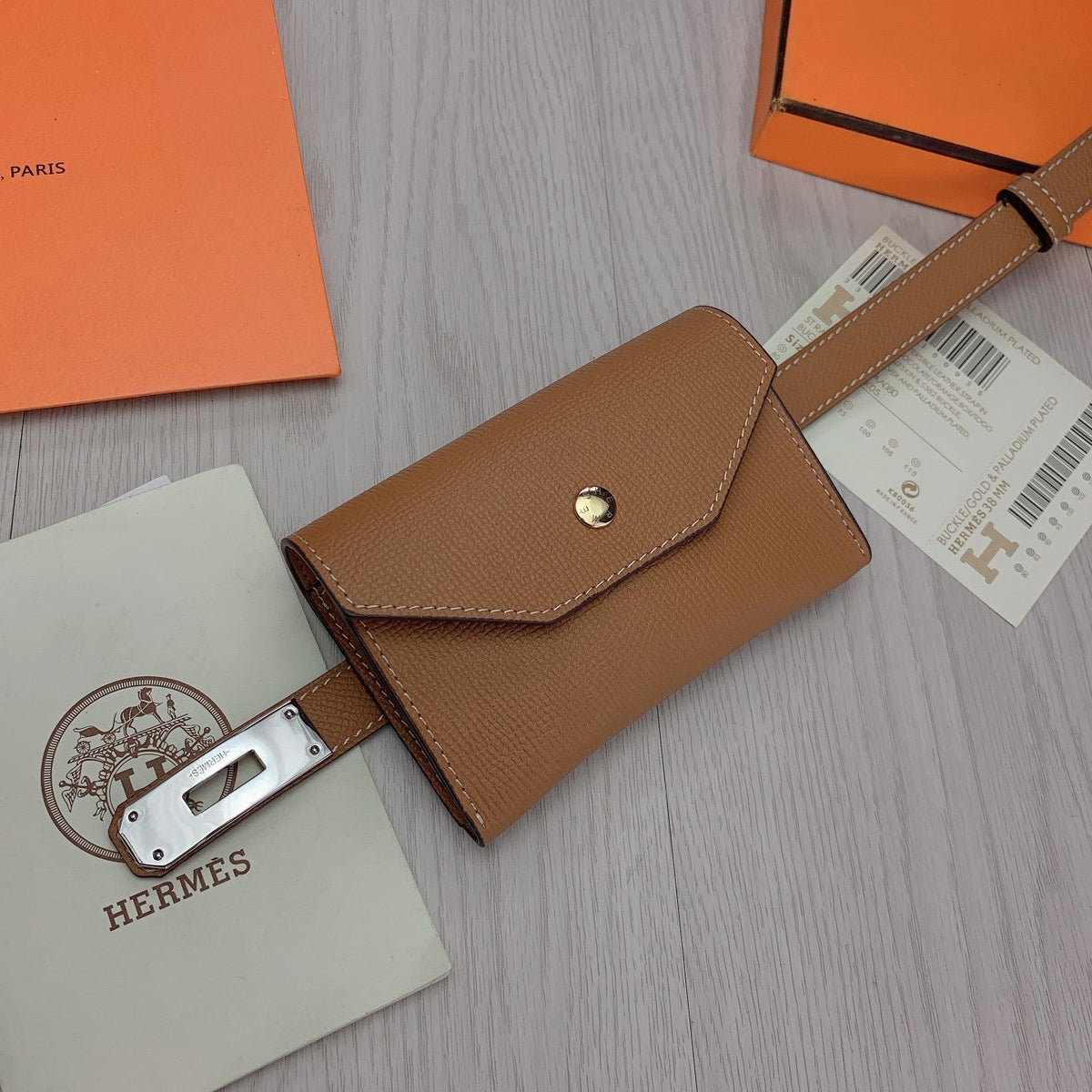 hm kelly belt 18mm with pocket gold calfskin