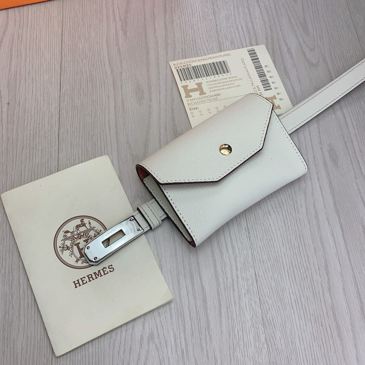 hm kelly belt 18mm with pocket white calfskin
