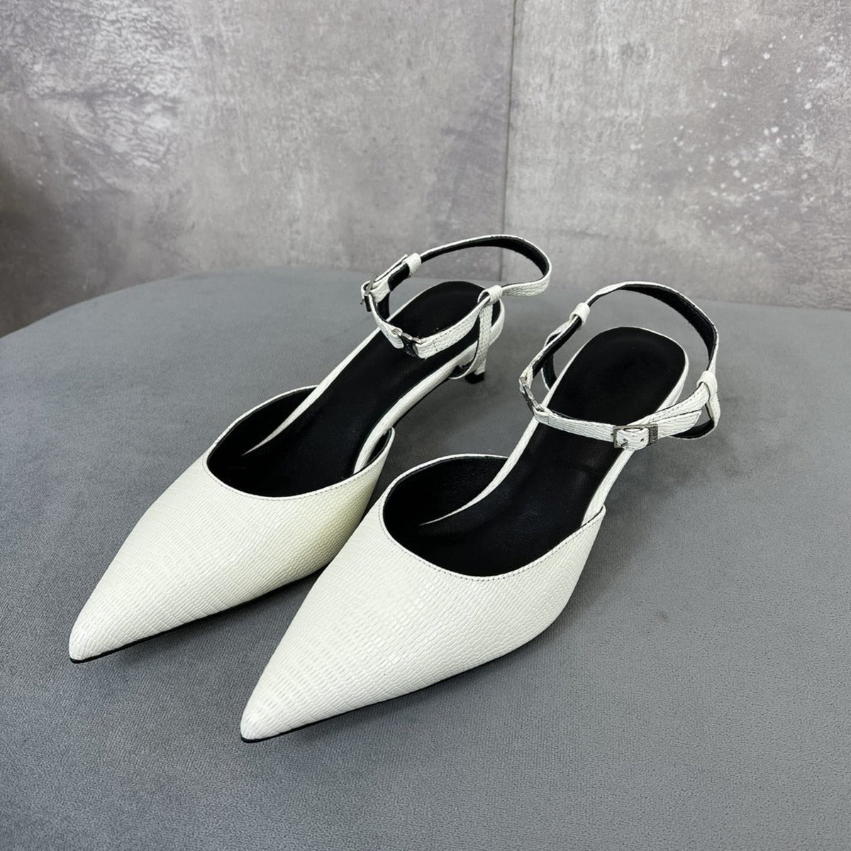 cl kitten with strap 45 white lizard stamped calfskin