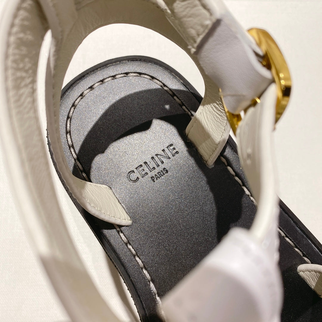 CL Clea Triomphe Gladiator Sandal 40mm White Black Calfskin 600371