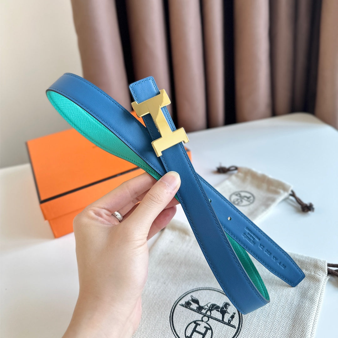 HM Gold Constance & Reverible Belt Blue Green Leather 125374