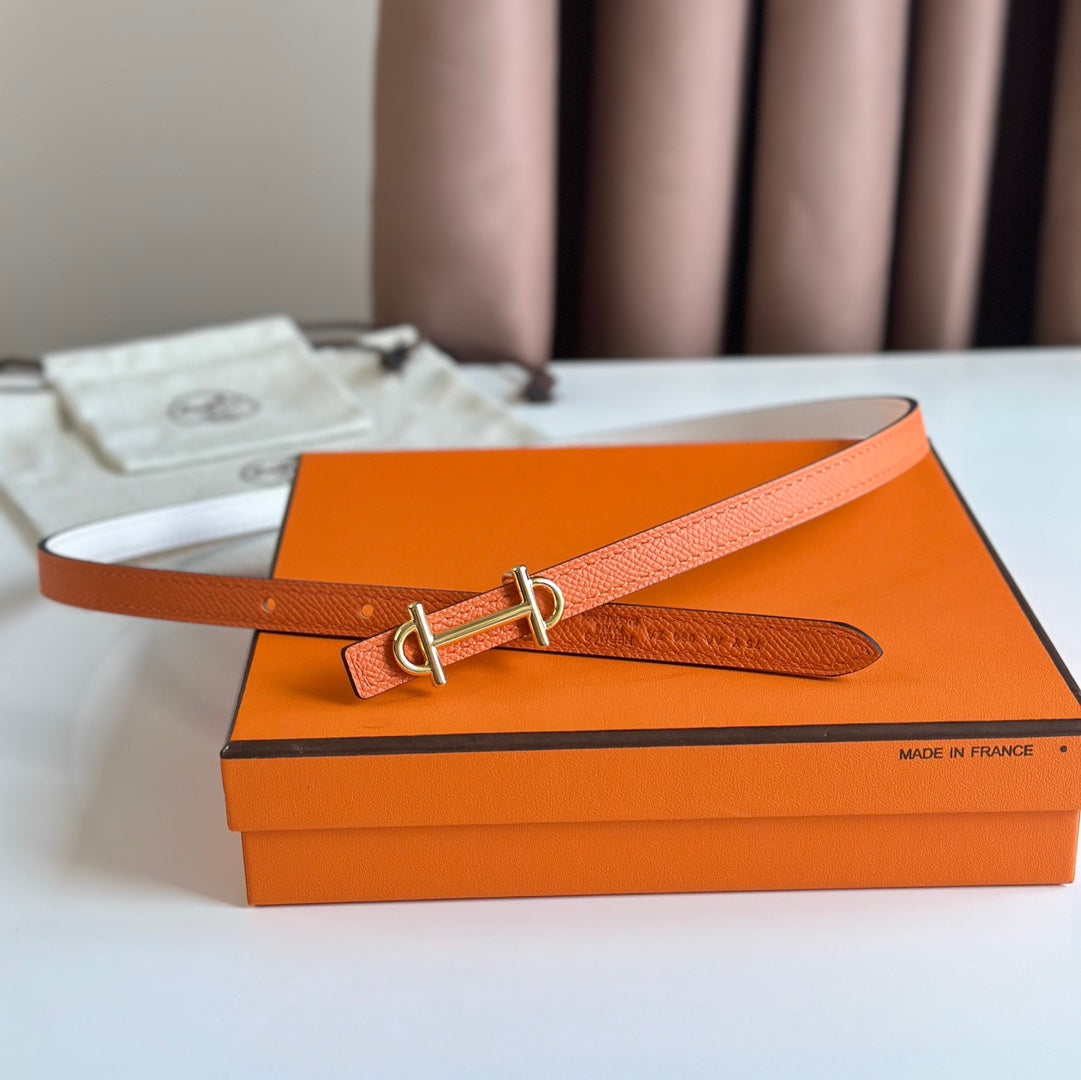 HM GAMMA BUCKLE & REVERSIBLE WHITE AND ORANGE LEATHER STRAP 13MM GOLD HARDWARE