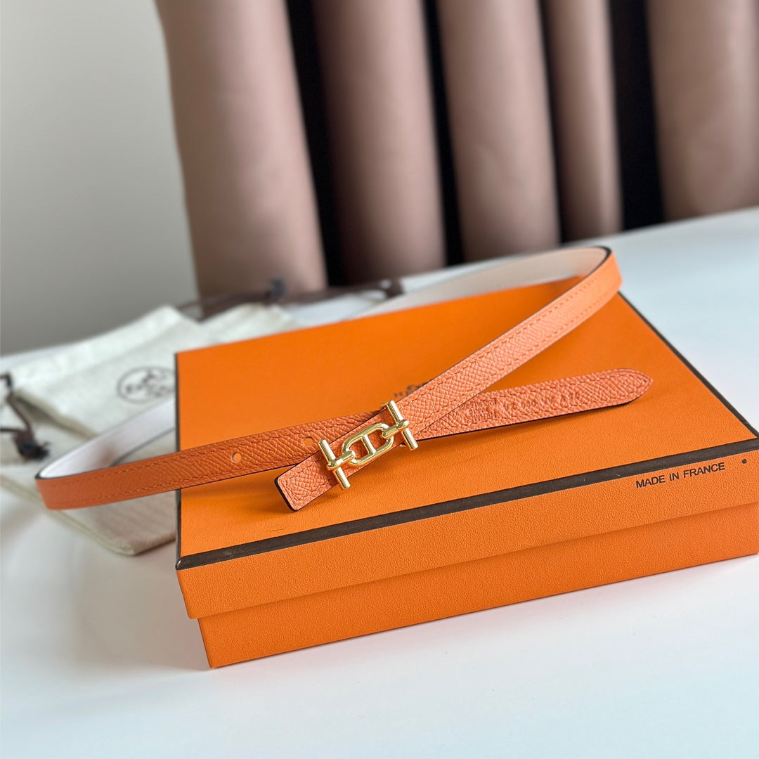 HM ANCRE BUCKLE & REVERSIBLE WHITE AND ORANGE LEATHER STRAP 13MM GOLD HARDWARE