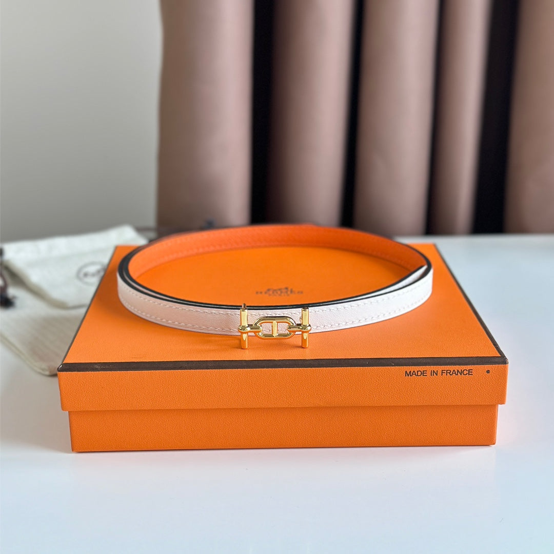 HM ANCRE BUCKLE & REVERSIBLE WHITE AND ORANGE LEATHER STRAP 13MM GOLD HARDWARE