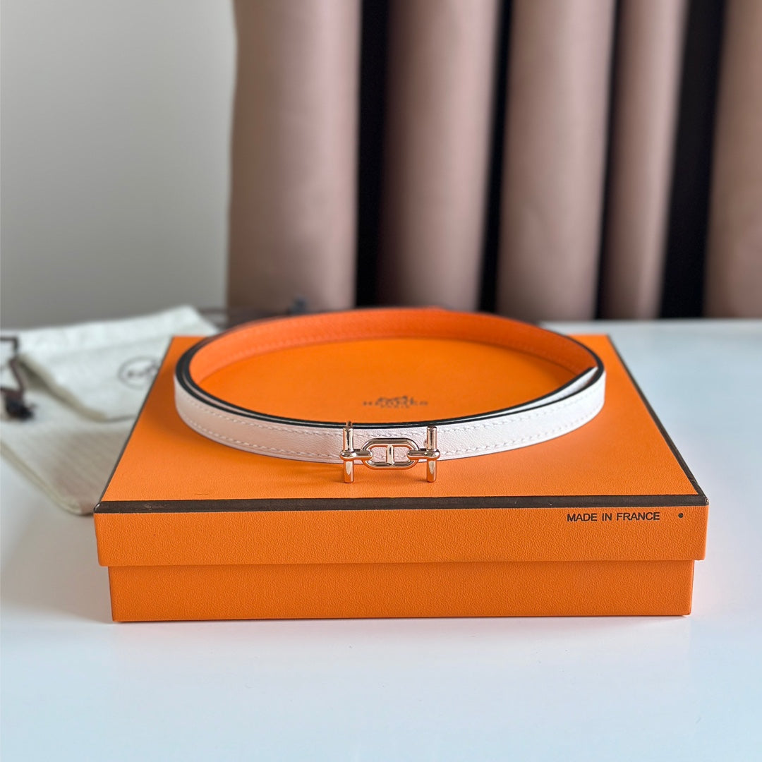 HM ANCRE BUCKLE & REVERSIBLE WHITE AND ORANGE LEATHER STRAP 13MM COPPER HARDWARE