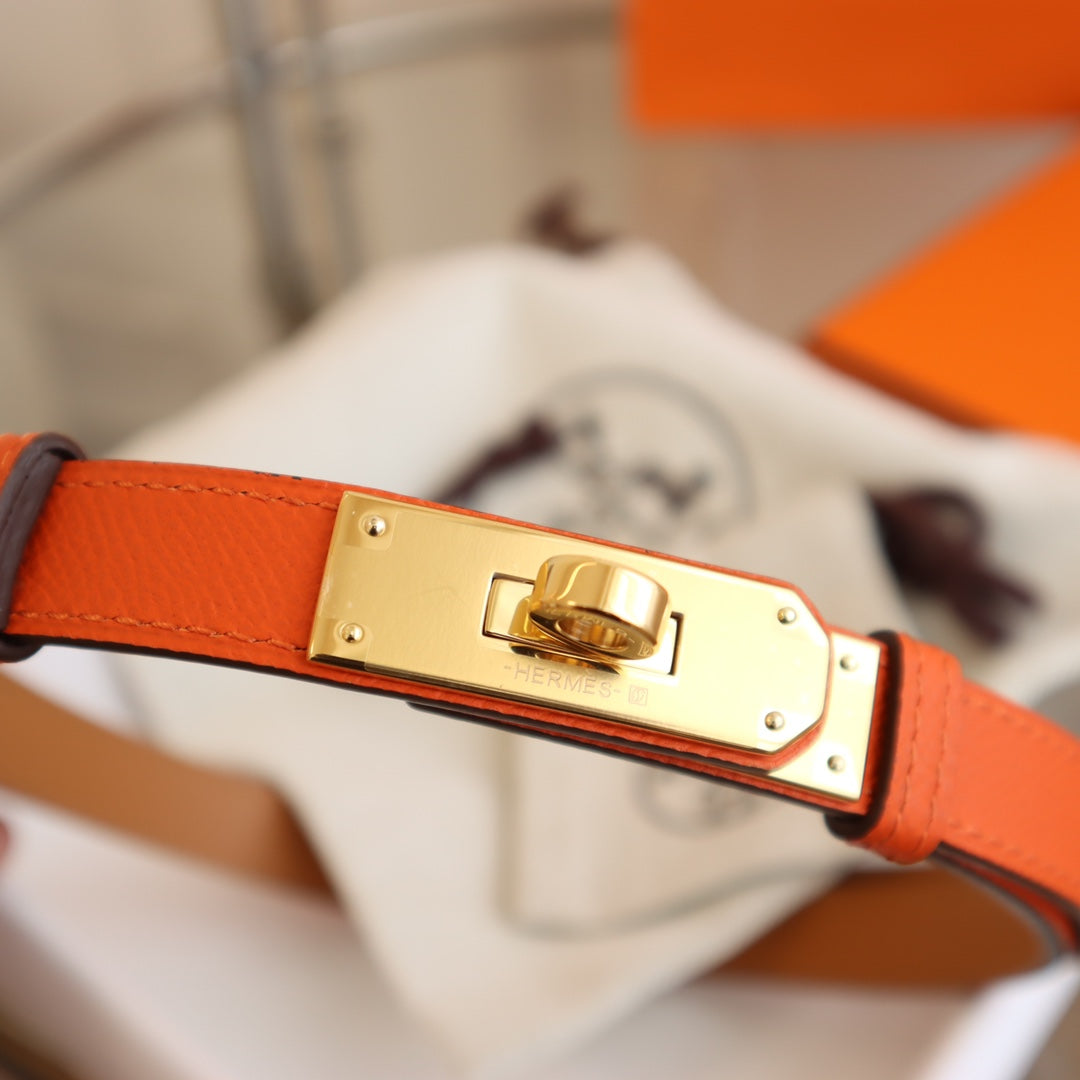 hm kelly belt 18mm orange epsom leather