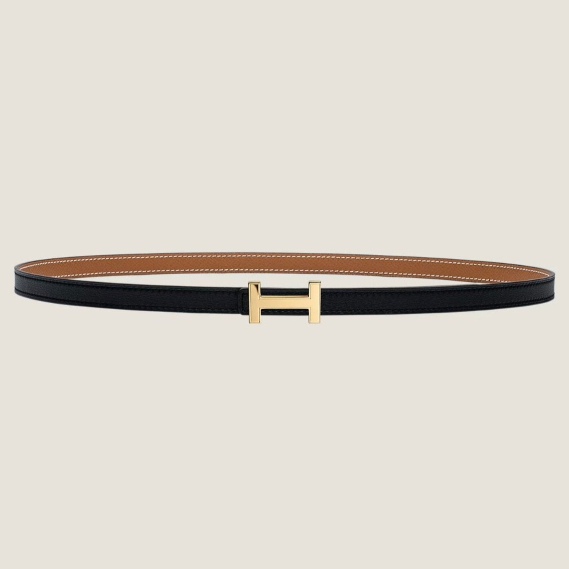 HM FOCUS BUCKLE & REVERSIBLE TAWNY BROWN AND BLACK LEATHER STRAP 13MM GOLD HARDWARE