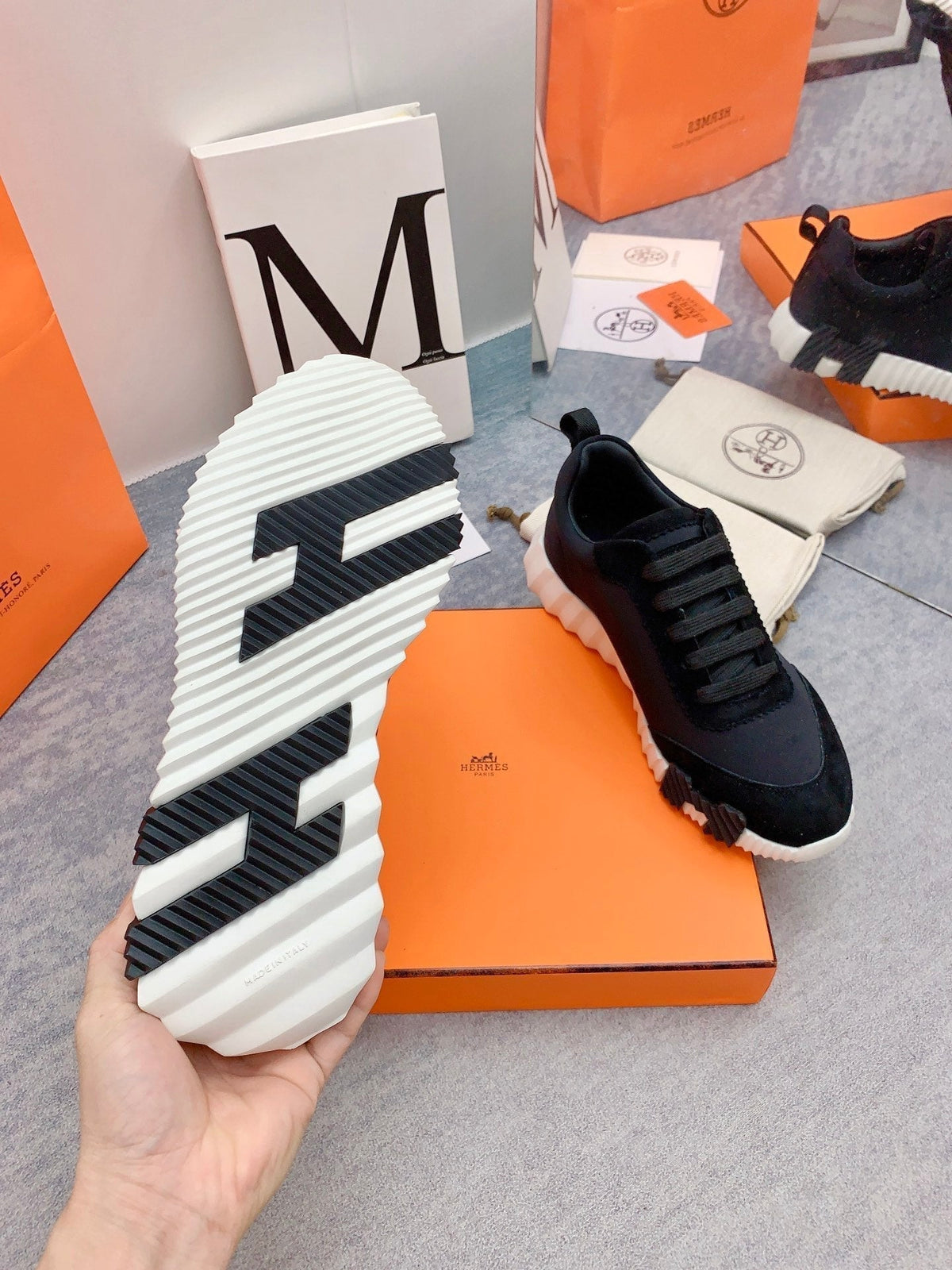 HM Bouncing Sneaker In Black Silk Lambskin 106443