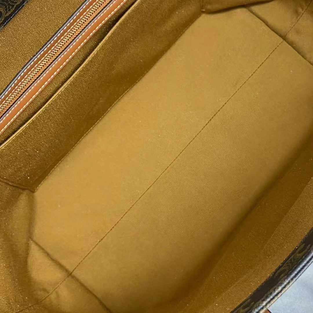 Celine Cabas Drawstring Bag Triomphe Black Brown Canvas & Calfskin