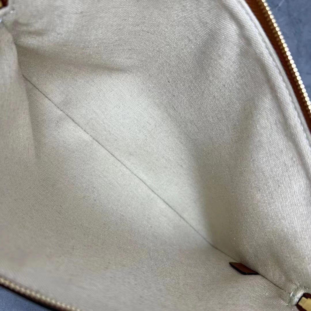 Celine Small Pouch with with Celine Print White Brown Calfskin Textile
