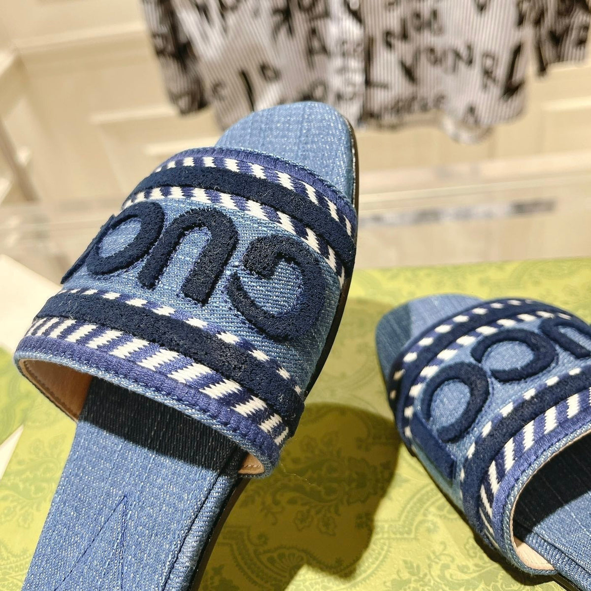 GG Interlocking double G hollow slippers Neon Blue