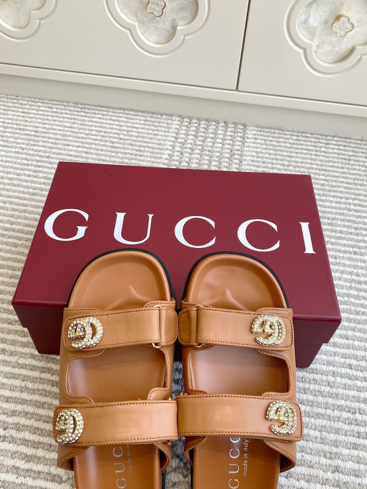GC sandal with Double G Brown Calfskin 291024
