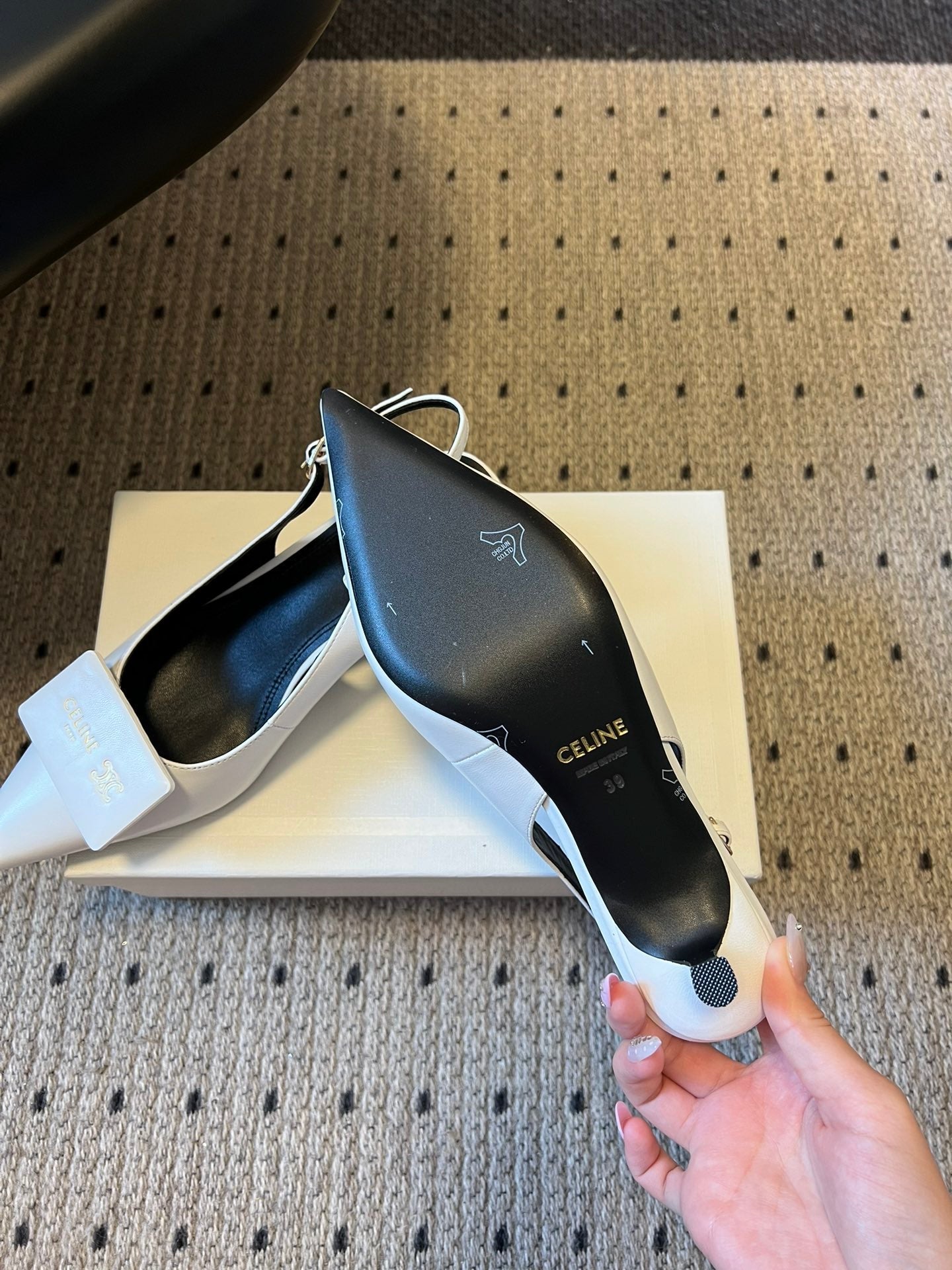 Celine Signature Slingback 5cm White Lambskin 619636