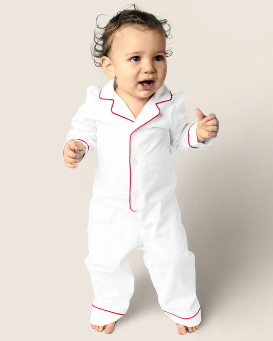 White Red Piping Baby Romper