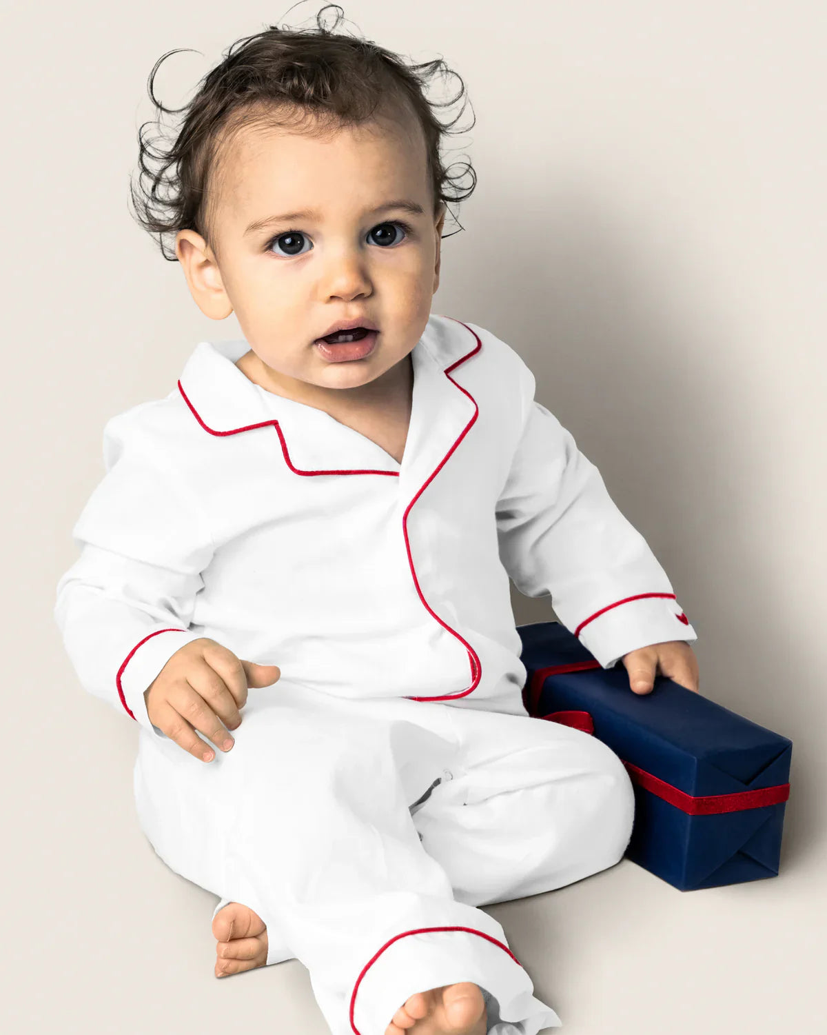 White Red Piping Baby Romper