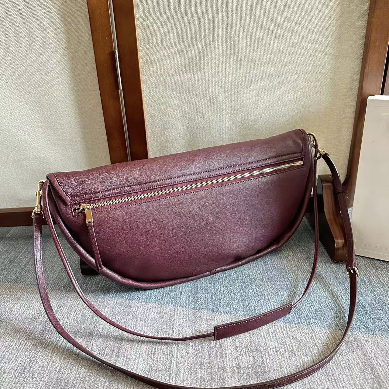 Celine Little Halfmoon Soft Triomphe Bag Burgundy Lambskin