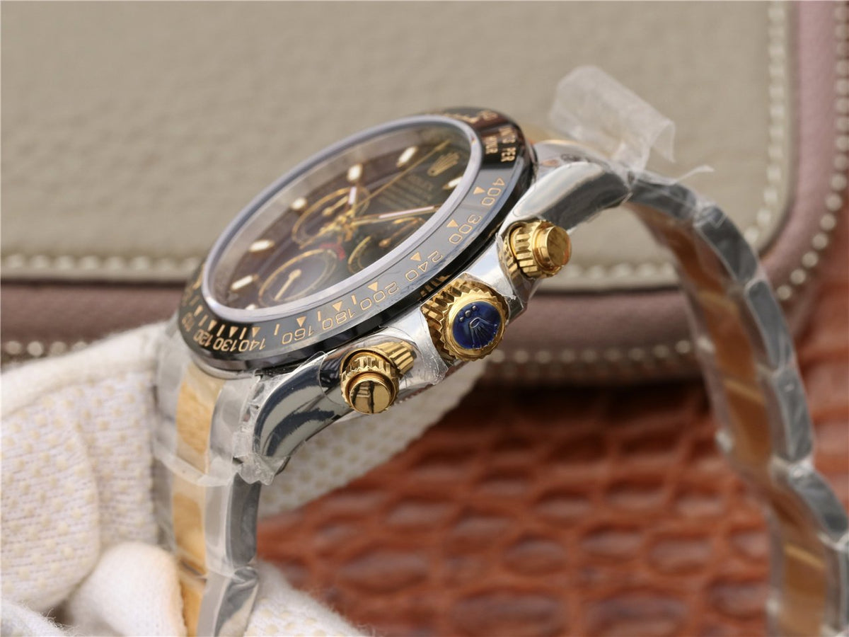 DAYTONA 40MM GOLD STEEL BLACK BEZEL BLACK DIAL