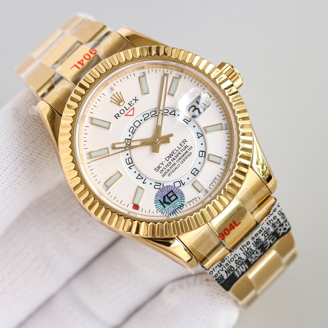 SKY-DWELLER 42MM WHITE DIAL RING COMMAND GOLD OYSTERSTEEL