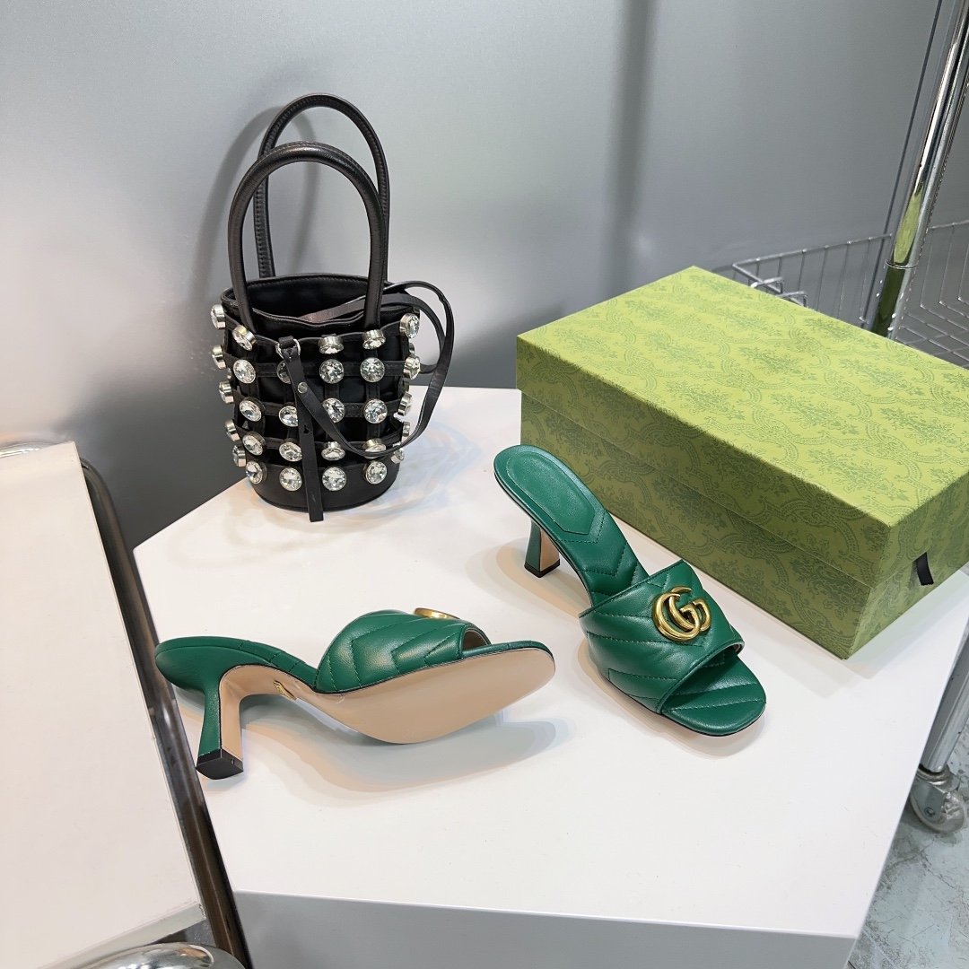 GG SANDALS HIGH-HEELED GREEN