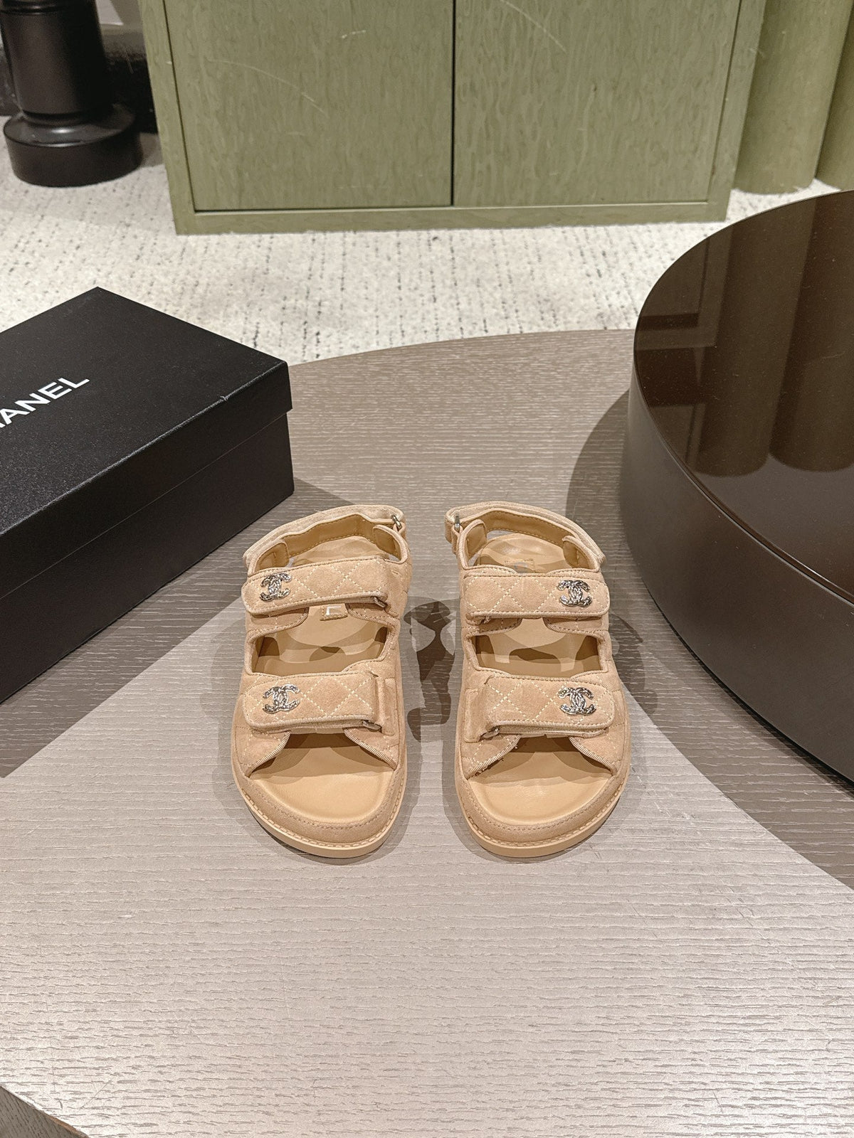 Chanel 2026 Velcro Beach Sandals Suede Leather 762931