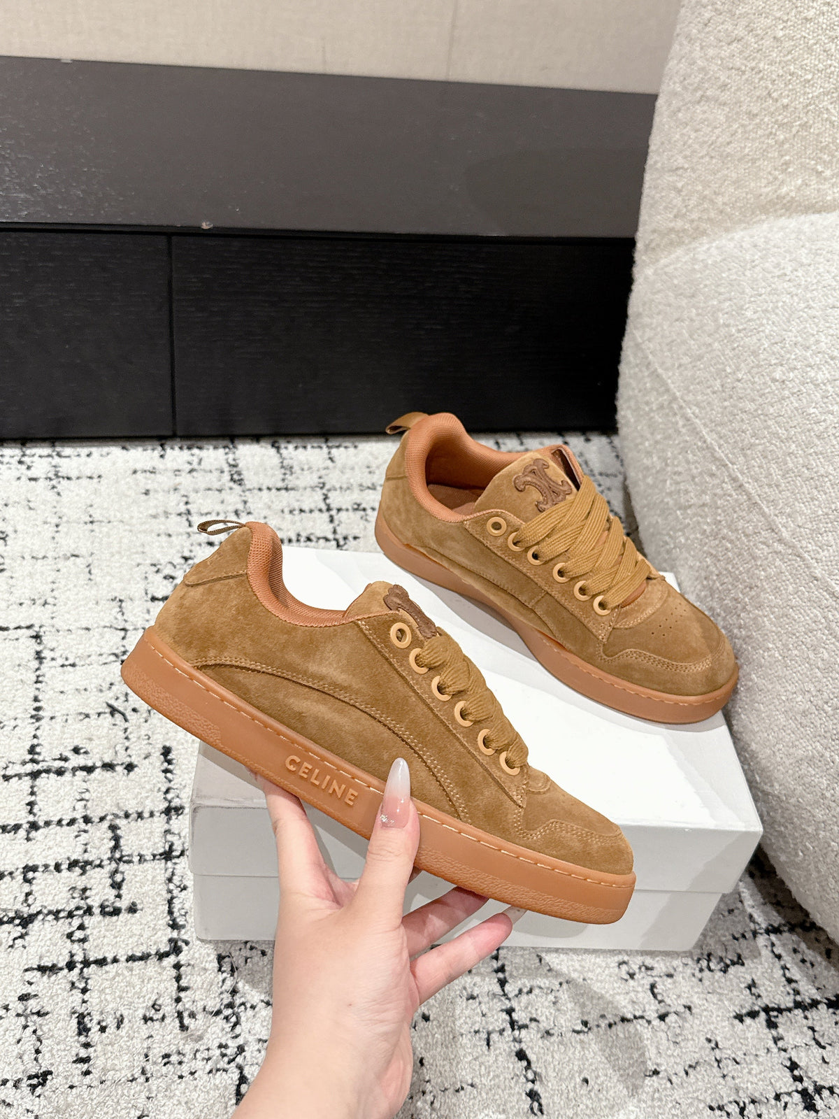 CELINE 25C Huntington Low Top Sneaker Copper Brown Suede 232345
