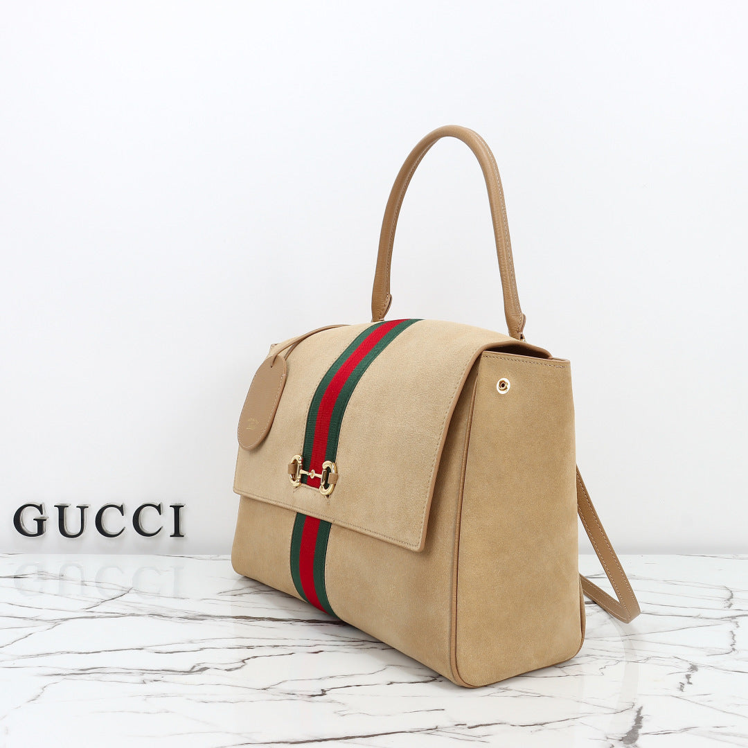 Gucci 2026 Paparazzo Shoulder Bag 37cm Beige Red Green Leather