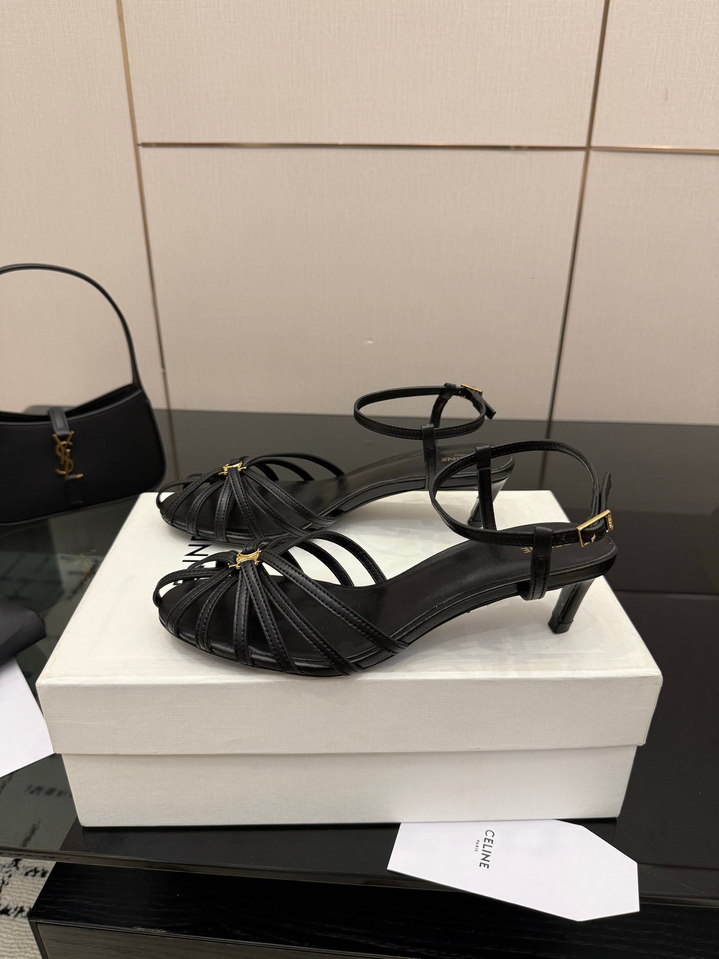 Celine 26s Sandal Triomphe 5cm Black Lambskin 894271
