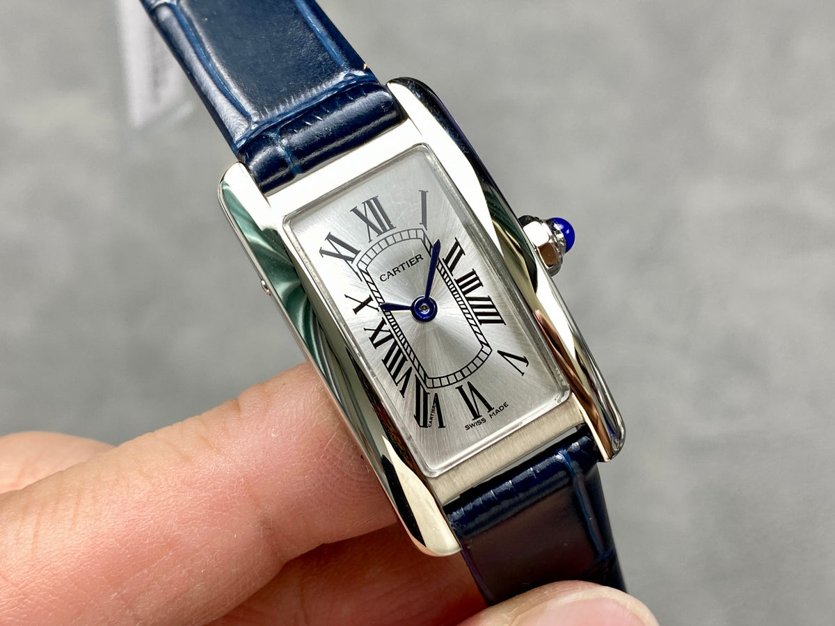 Tank Americane 20mm Silver Case Blue Leather Strap