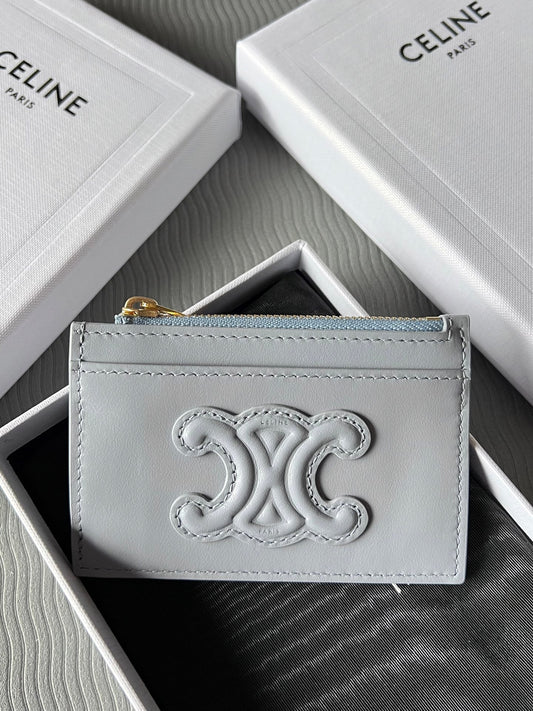 TRIOMPHE Zipped Card Holder Glacier Cowhide Leather