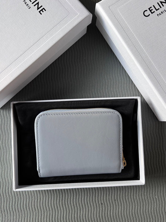 TRIOMPHE Compact Zipped Wallet Glacier Cowhide Leather
