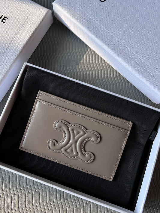 TRIOMPHE 10B703 Card Holder Modern Taupe Cowhide Leather