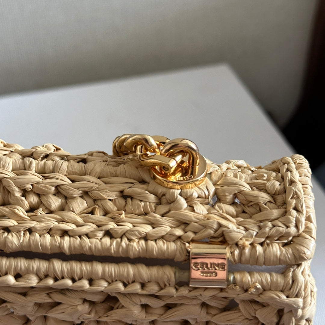 TRIOMPHE 20 IN BEIGE RAFFIA GOLD HARDWARE