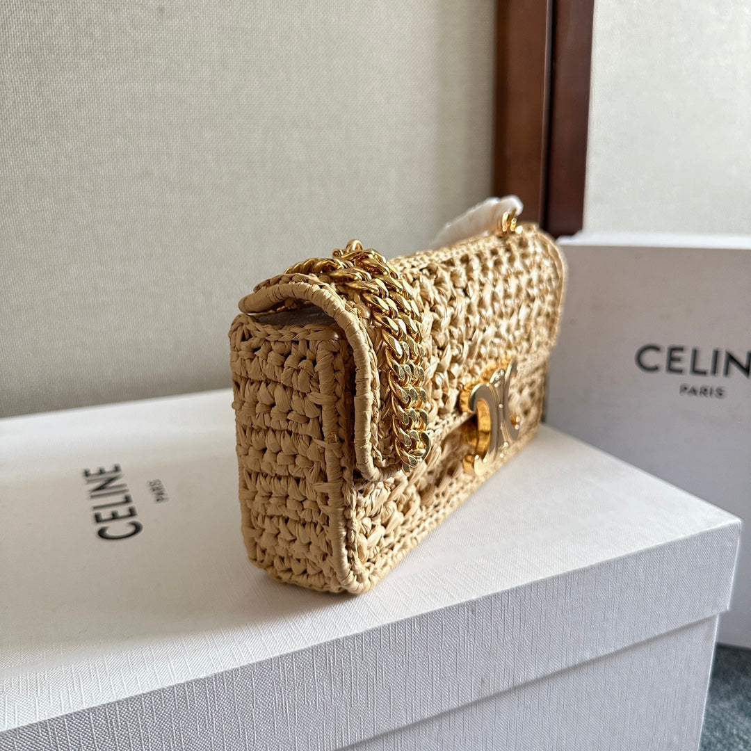 TRIOMPHE 20 IN BEIGE RAFFIA GOLD HARDWARE