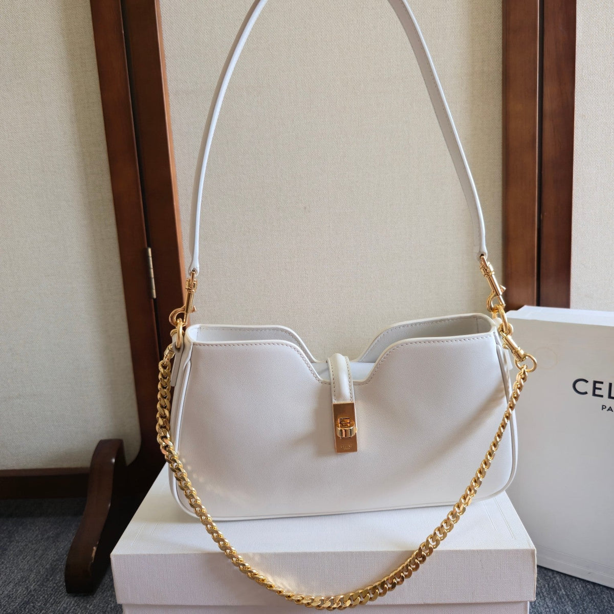 Celine Camille 16 Soft Shoulder Bag Smooth White Calfskin