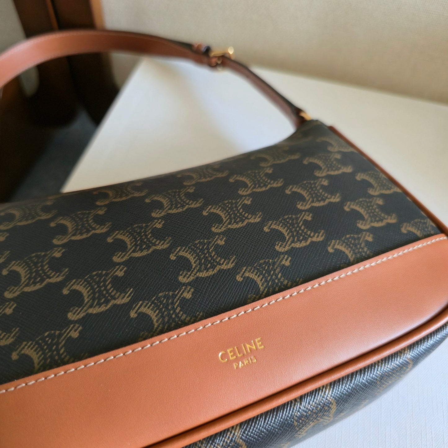 Celine Mini Ava Shoulder Bag Brown Black Triomphe Canvas