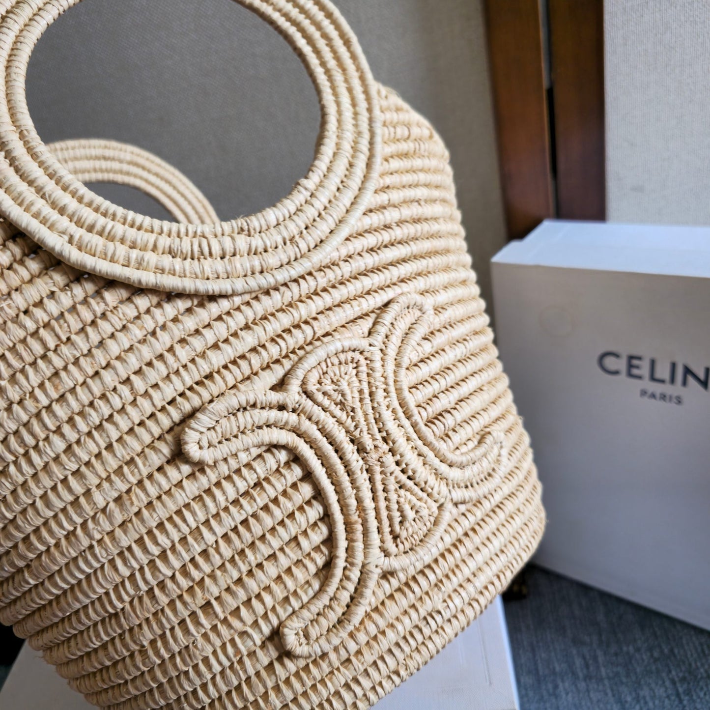 Celine Tote Bag Braided Panier Beige Raffia