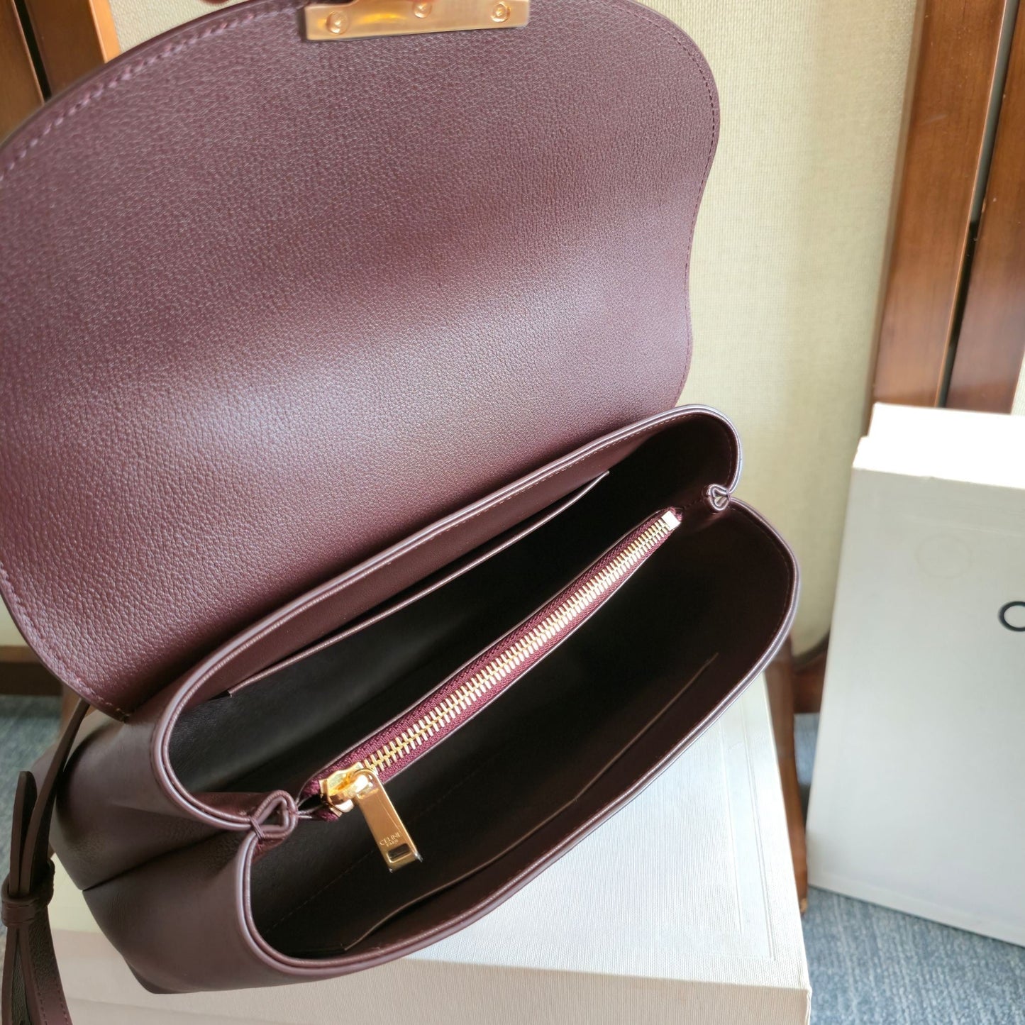 Celine Medium Nino Bag 25.5 Dark Burgundy Grained Calfskin