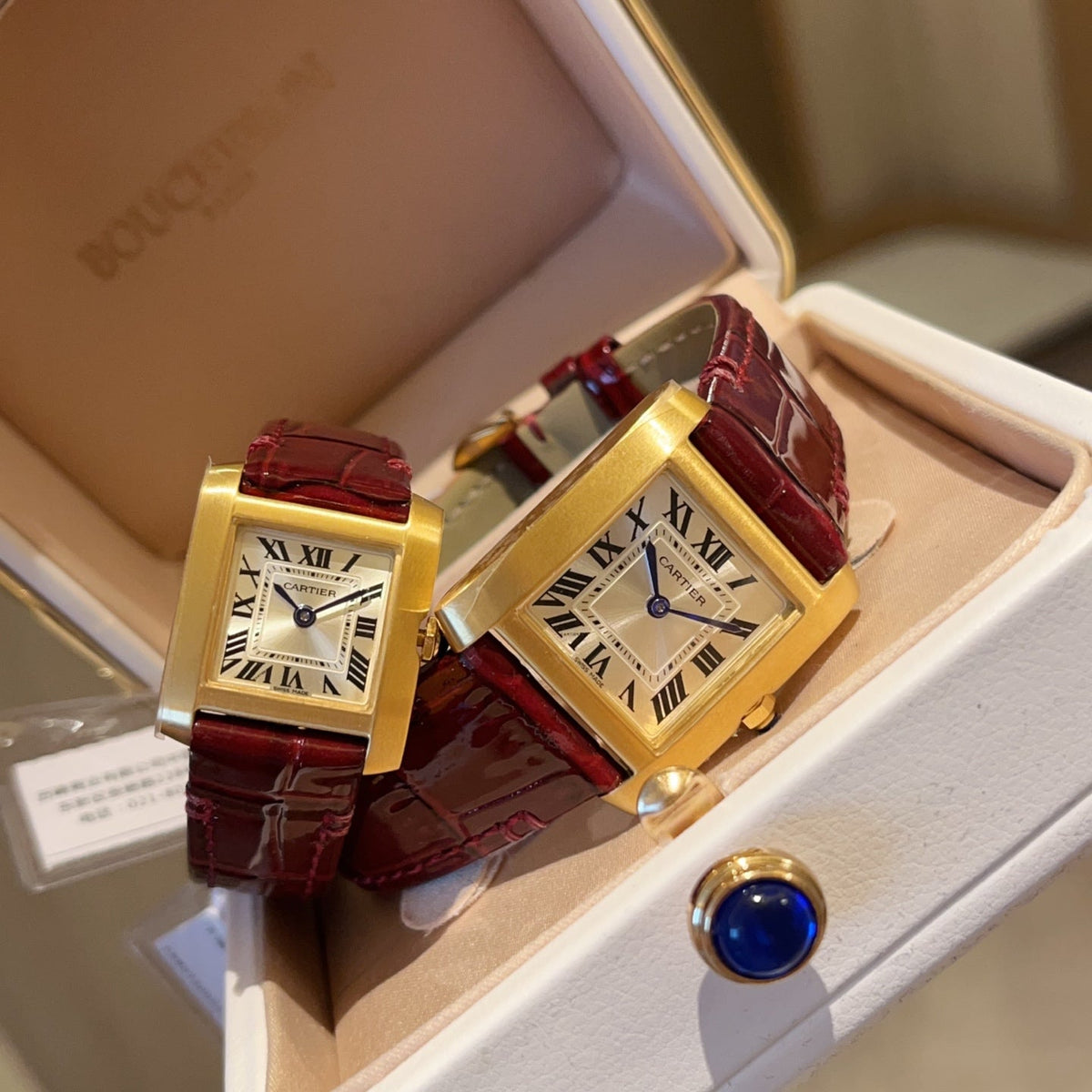 Cartier Tank Francaise 21.2mm & 27mm Gold Leather
