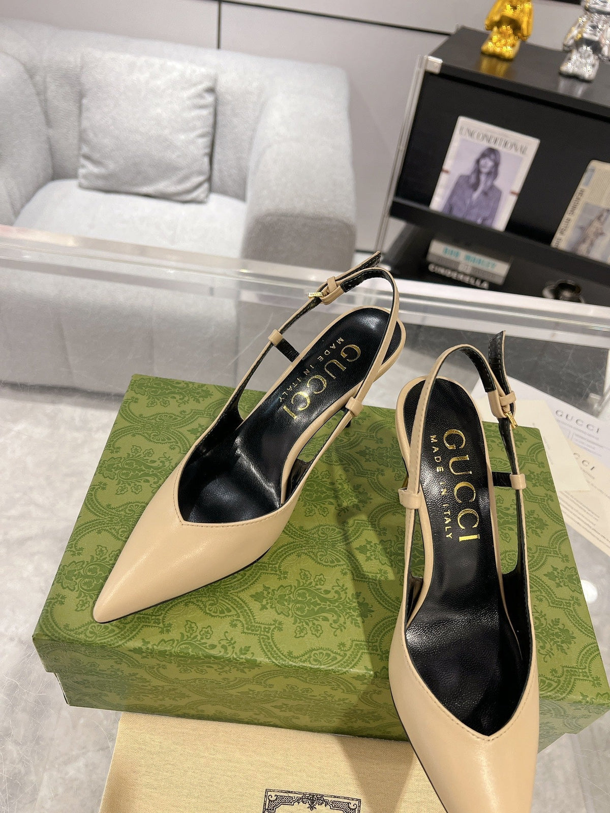 GG SLINGBACK HIGH HEEL PUMP CREAM CALFSKIN